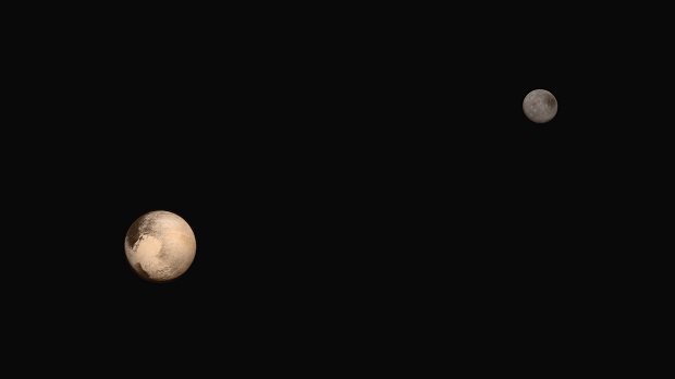 Wide Angle Photo of Pluto in comparison to its largest moon charon