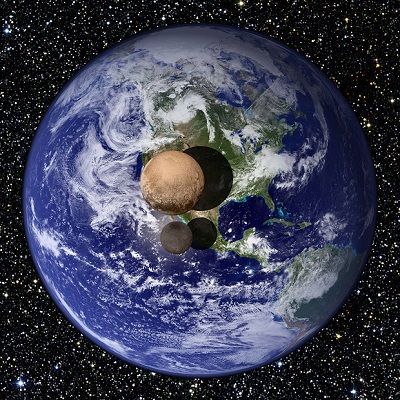 Pluto and Charon Compared to Earth in Size