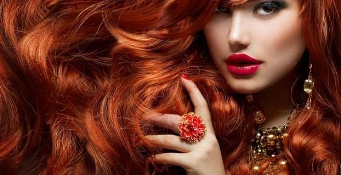 Long Curly Red Hair Fashion Woman Portrait
